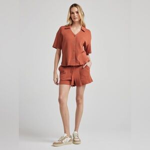 LOSANO Baked Clay Organic Cotton Waffle Lounge Set Small Made in‎ Los Angeles